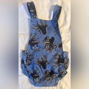 Hello Ellie Blue and Black Octopus Print Handmade Romper 2t-3t